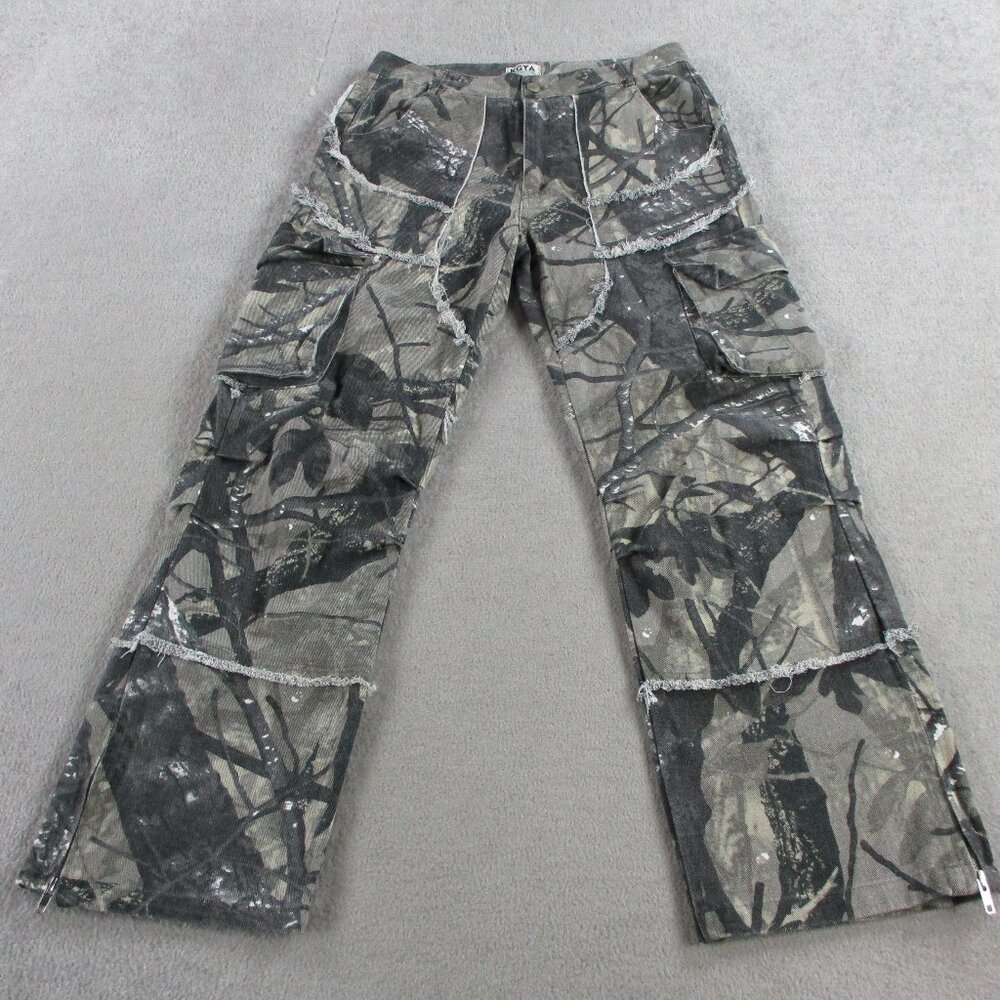 KGYA Camo Pants Womens Small Boyfriend Cargo Y2K Baggy Utility AOP Straight Leg